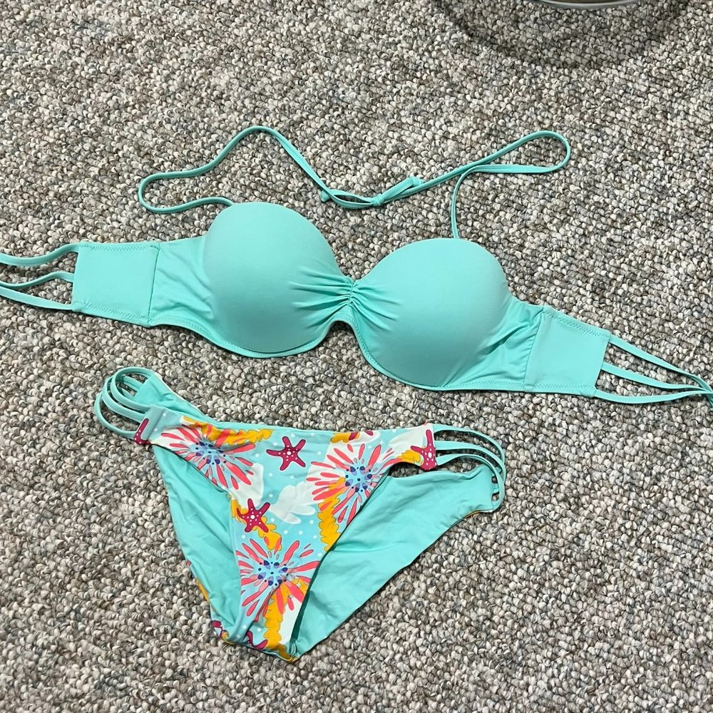 Beach Joy Bikini - Underwire Teal EUC Large Top Medium Bottom